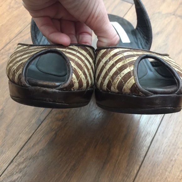 Pollini Italy Cork Striped Leather Stiletto Heels - Picture 2 of 8